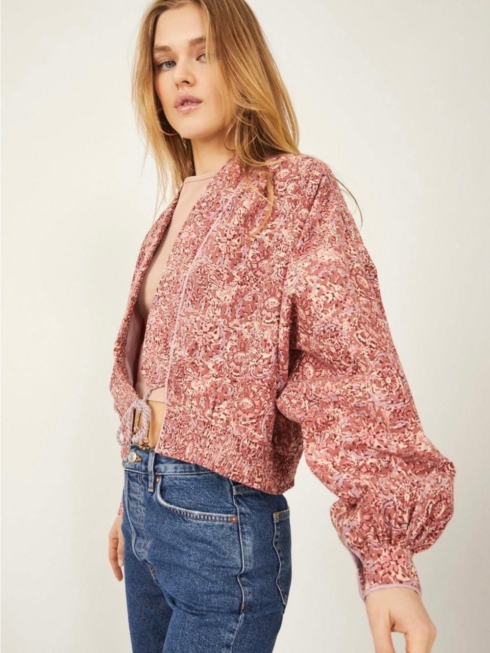 Free People Rose Pink Printed Lightweight Jacket
